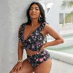 Damen Hochtailliertes Bikini-Set mit verspieltem Rüschendesign R&B