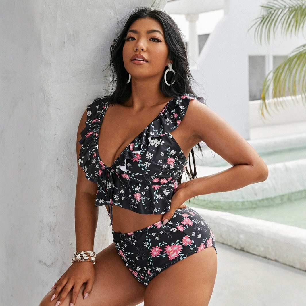 Damen Hochtailliertes Bikini-Set mit verspieltem Rüschendesign R&B