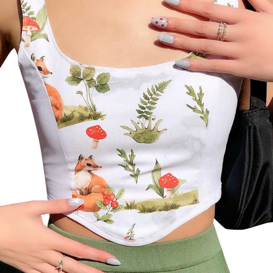 Damen Crop Top mit kunstvollem Flora-Design und verstellbaren Trägern R&B