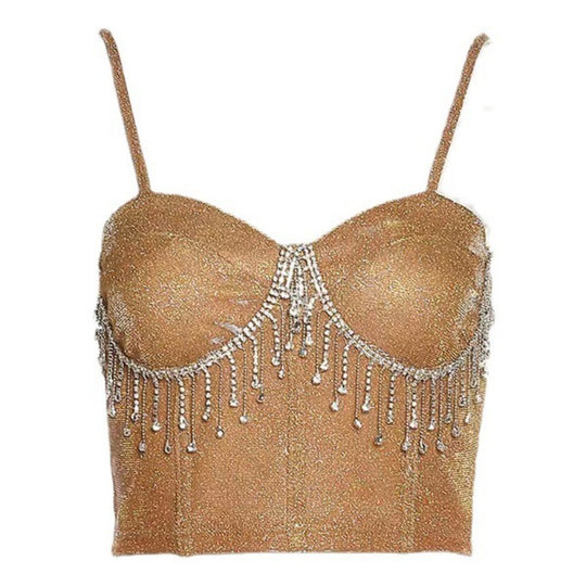Damen Glitzerndes Bustier mit funkelnden Strassdetails und Spaghettiträgern R&B