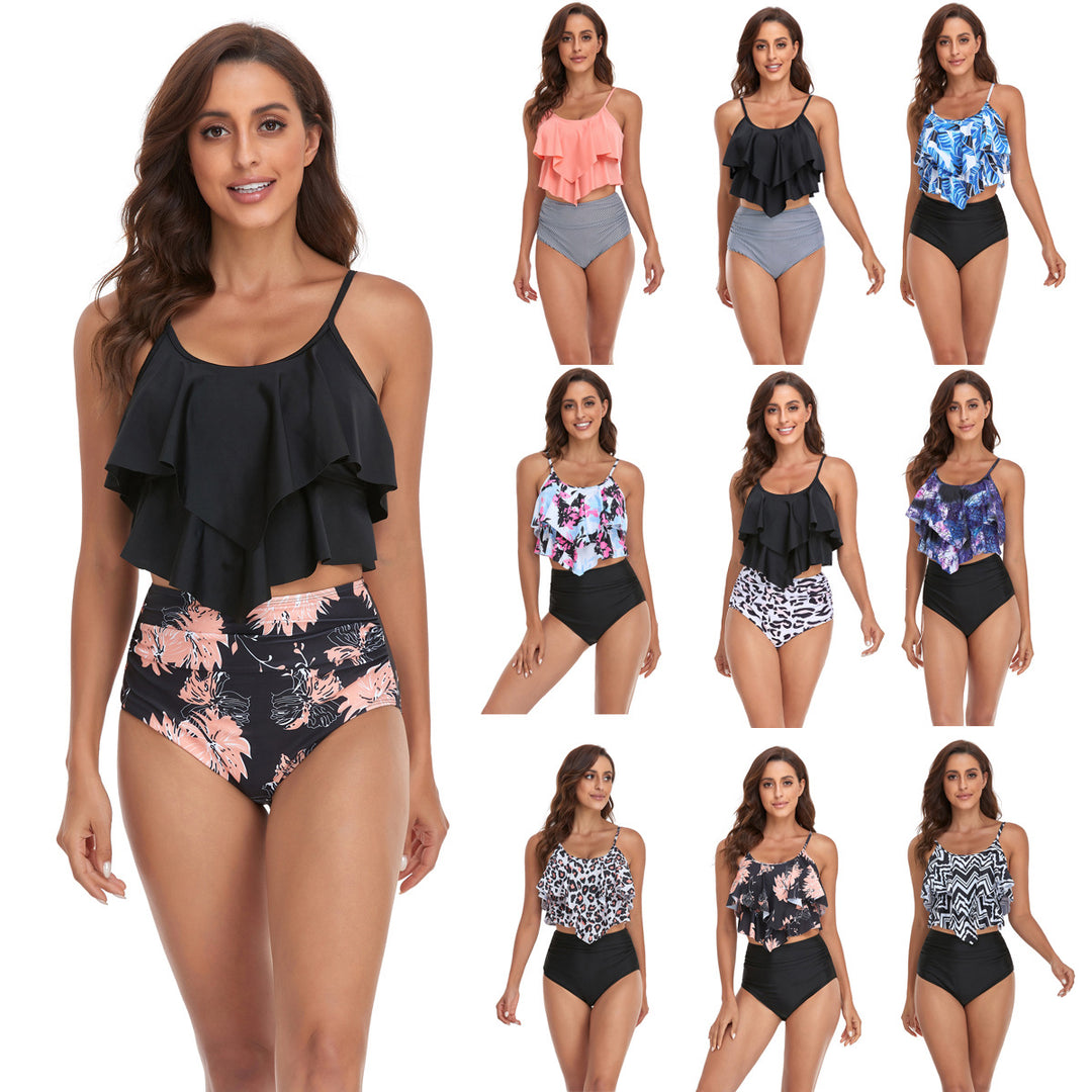 Damen Tankini-Set mit fließendem Rüschendesign und figurbetonter Bikinihose R&B