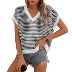 Damen lässiger V-Ausschnitt Pullover mit geometrischem Muster R&B