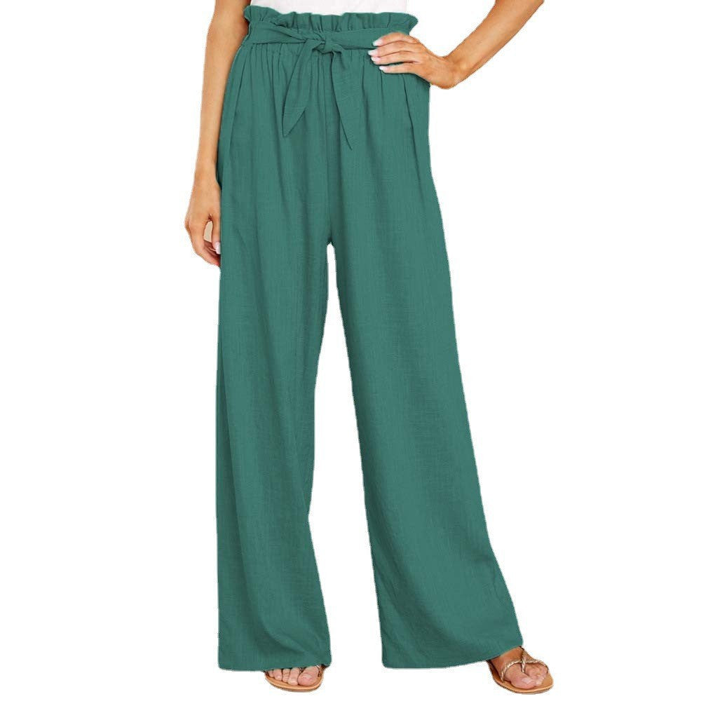 Damen nan Leinenhose mit Paperbag-Bund und weitem Bein R&B
