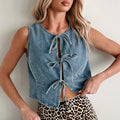 Damen Jeansbluse mit regulierbarem Frontverschluss und weitem Schnitt R&B
