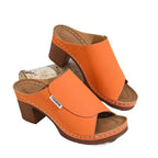 Damen Komfortable Open-Toe Pantoletten mit Holz-Optik R&B
