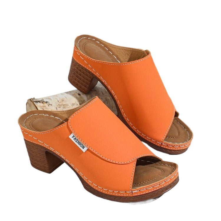 Damen Komfortable Open-Toe Pantoletten mit Holz-Optik R&B