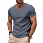 Herren nan schlank geschnittenes Kurzarmshirt mit eingelassener V-Einkerbung und dekorativer Ziernaht R&B