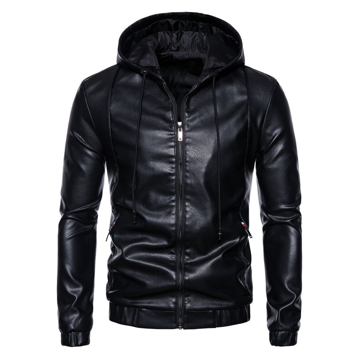 Herren Kunstlederjacke mit praktischem Kapuzen Design und sportiven Details