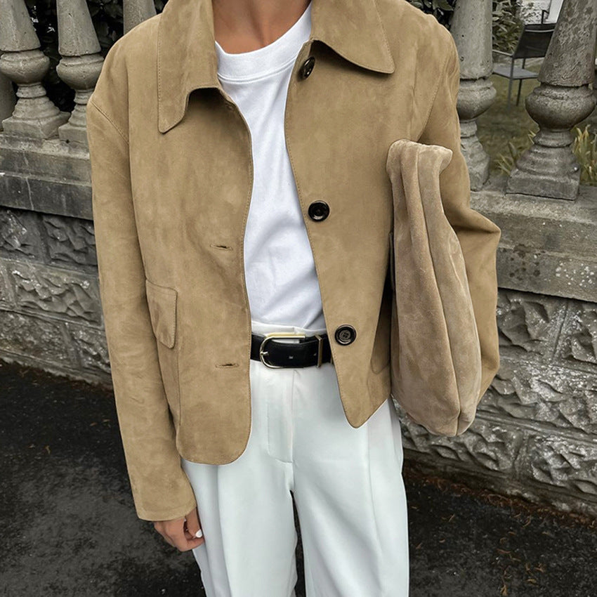 Damen Modische Wildlederjacke im lässigen Schnitt mit praktischen Taschen R&B