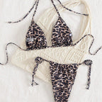 Damen Triangel-Bikini-Set mit Raffungen und Leo-Muster R&B