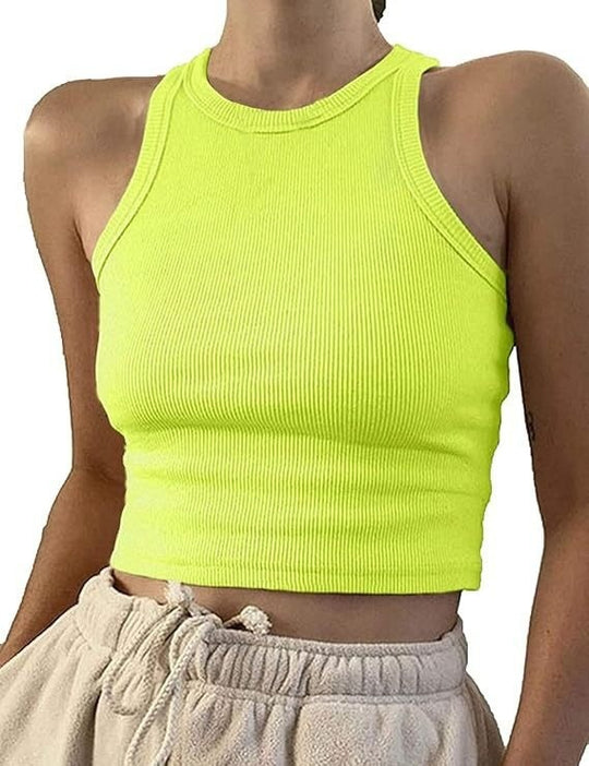 Damen sportliches Crop-Top mit elastischem Rippdesign R&B