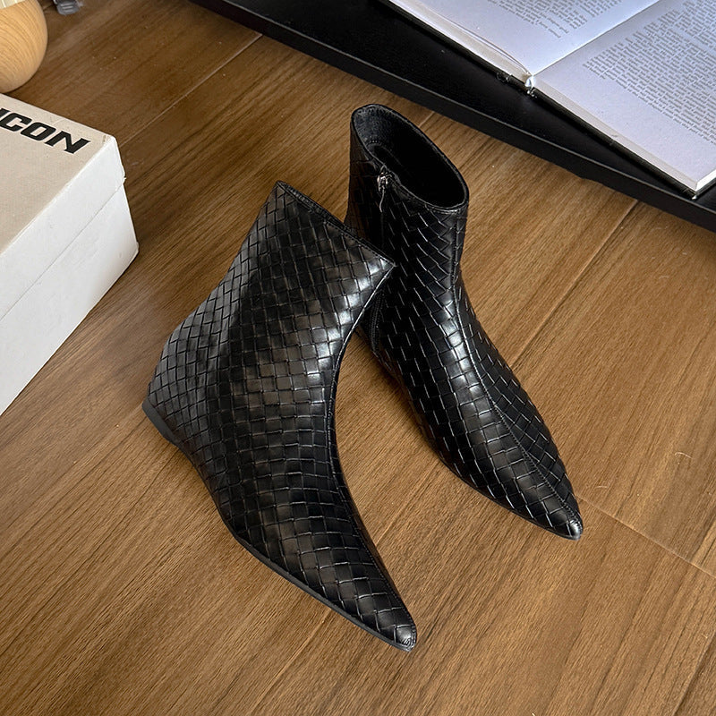 Damen modische Ankle Boots mit geflochtenem Design und eleganter Keilsohle R&B