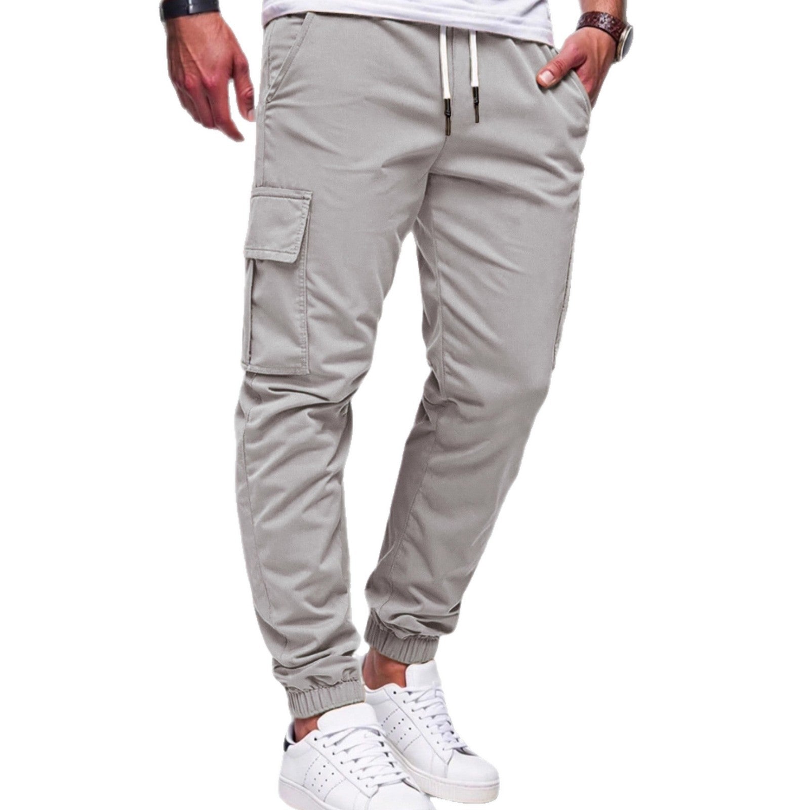 Herren nan tapered Freizeit-Cargohose mit aufgesetzten Klapptaschen, Tunnelzugbund und elastischen Beinabschlüssen R&B