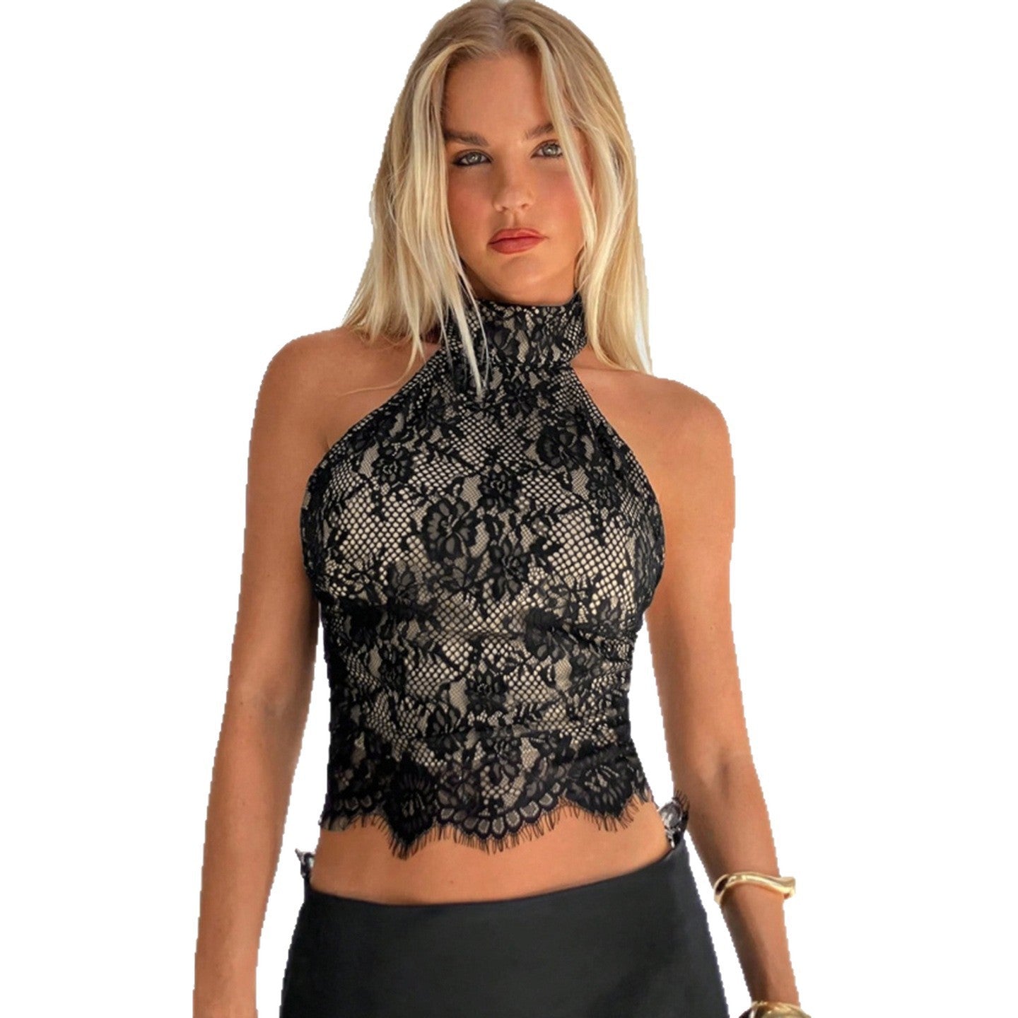 Damen Elegantes Spitzenoberteil mit hochgeschlossenem Design R&B