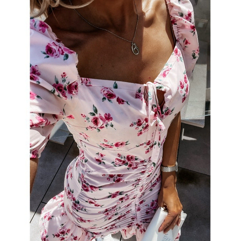 Damen Floral Print Raffung Mini Kleid R&B