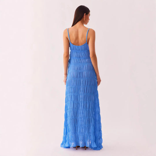 Damen Maxikleid mit raffiniertem Rüschendesign und tiefem V-Ausschnitt R&B