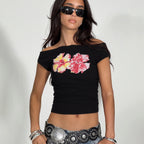 Damen Off-Shoulder Top mit floralen Applikationen R&B