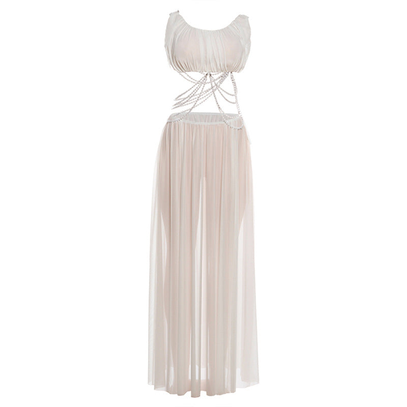 Damen Luxuriöses Chiffon-Maxikleid mit raffinierten Kettendetails und innovativem Schnitt R&B
