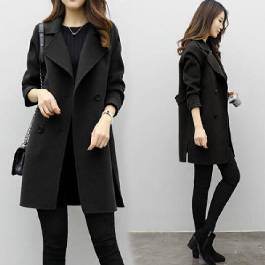 Damen Eleganter Wollmantel mit doppelter Knopfleiste R&B