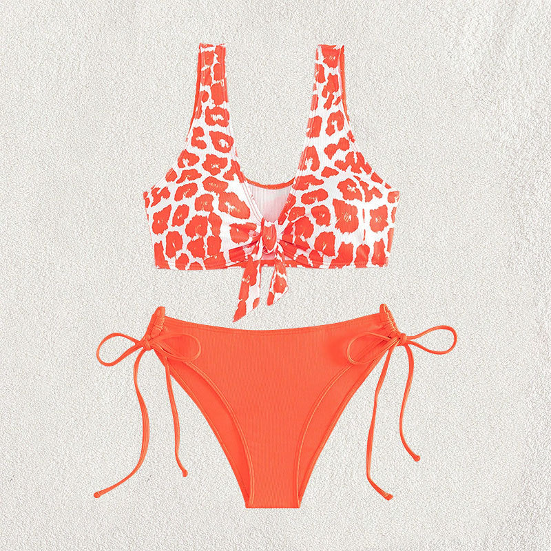 Damen Triangel-Bikini Set mit trendigem Leopardenmuster und verspieltem Knoten