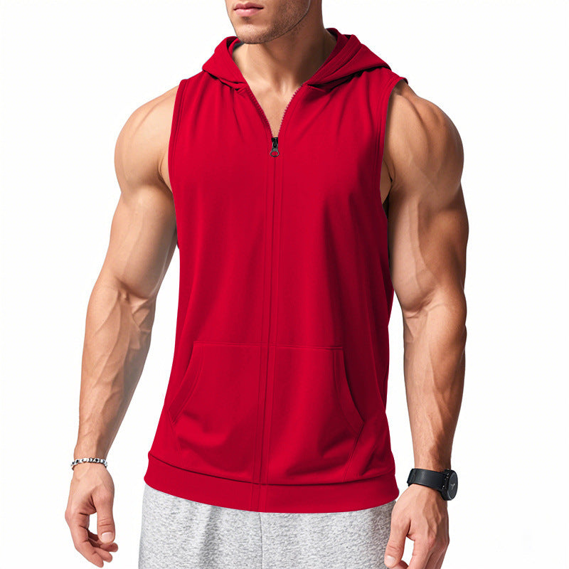 Herren nan funktionale Fitnessweste mit Kapuze, schmaler Passform und Kängurutasche R&B