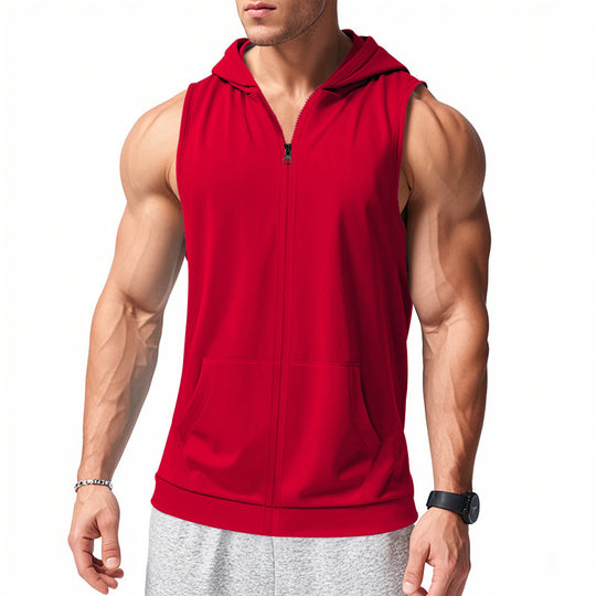Herren nan funktionale Fitnessweste mit Kapuze, schmaler Passform und Kängurutasche R&B