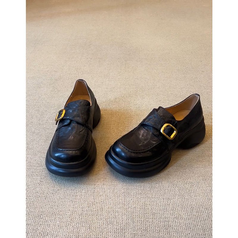 Damen elegante Loafers mit klobigem Absatz und dekorativem Schnallenakzent
