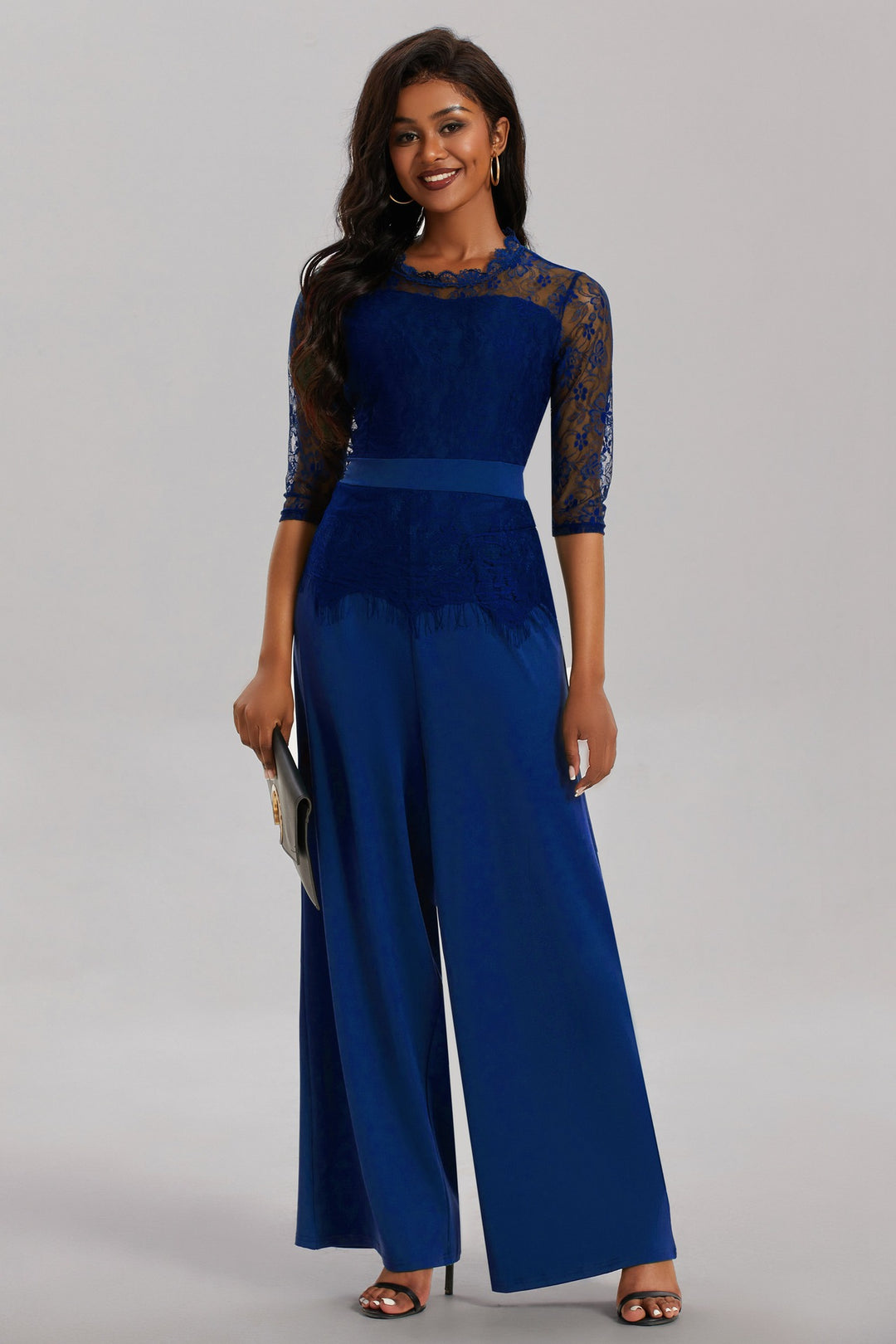 Eleganter Damen Jumpsuit mit Spitzenärmeln und Weitem Bein | R&B