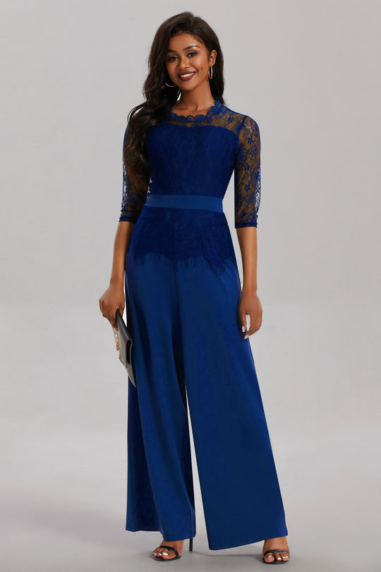 Eleganter Damen Jumpsuit mit Spitzenärmeln und Weitem Bein | R&B