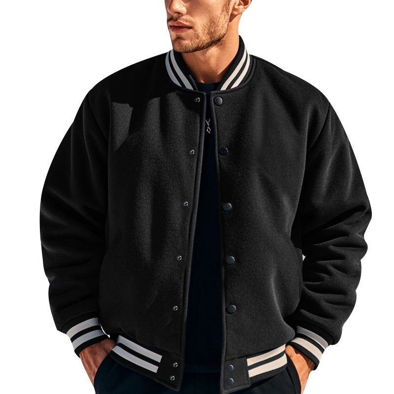 Herren nan schlanke Collegejacke im Collegestil mit Druckknopfleiste und kontrastierenden Rippbündchen R&B