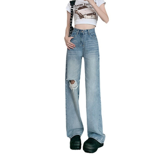 Damen Weit geschnittene Destroyed Jeans im lässigen Vintage-Stil R&B