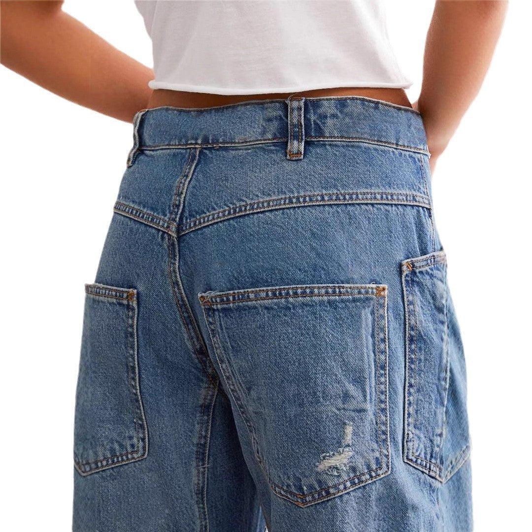Damen Trendige Vintage Jeans im lässigen Boyfriend-Schnitt mit auffälligen Taschen R&B
