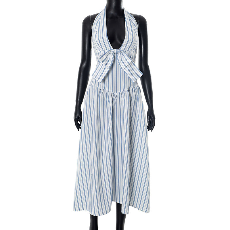 Damen Maxi-Kleid mit lässigem Halterneck und verspieltem Bogen R&B