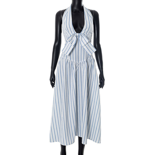 Damen Maxi-Kleid mit lässigem Halterneck und verspieltem Bogen R&B