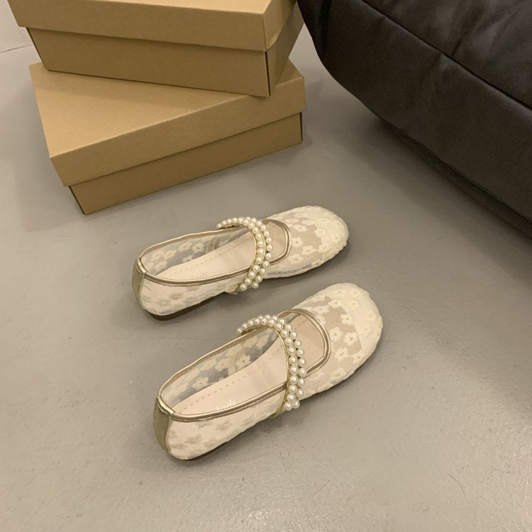 Damen elegante Ballerinas mit dekorativer Perlenapplikation und modischem Riemchen R&B
