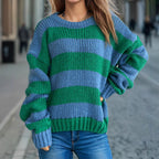 Damen Übergroßer gestreifter Strickpullover R&B