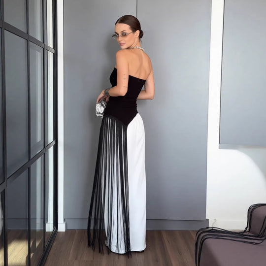 Damen Maxikleid mit schimmerndem Fransen-Design R&B