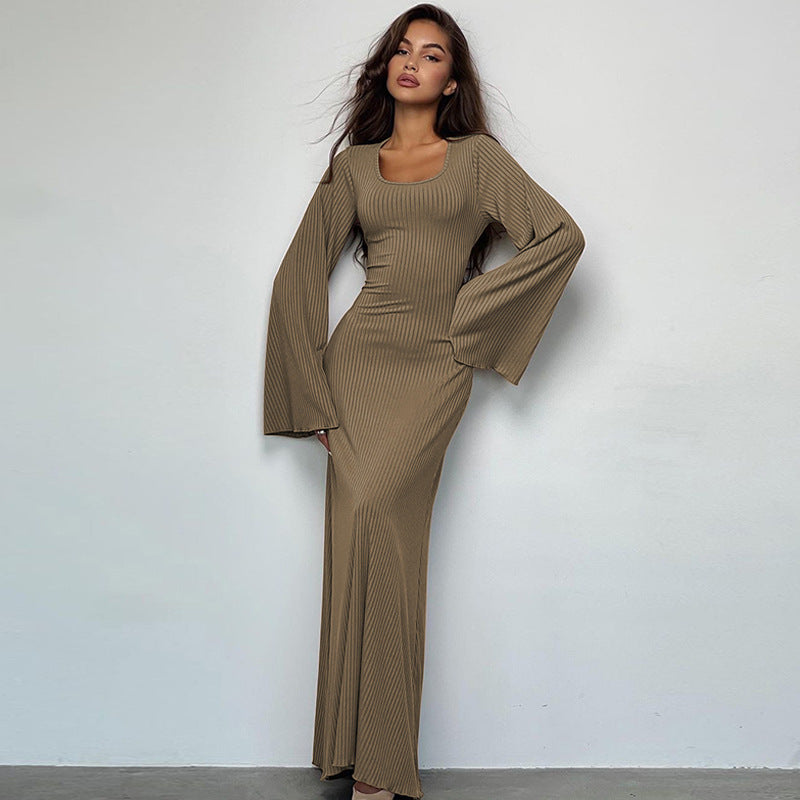 Damen Elegantes Maxikleid mit extra weitem Ärmel und trendiger Rippstruktur R&B