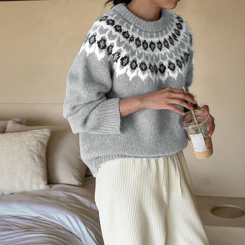 Damen Strickpullover mit skandinavischem Muster und großzügigem Schnitt R&B