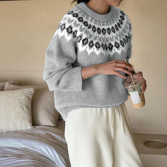 Damen Strickpullover mit skandinavischem Muster und großzügigem Schnitt R&B