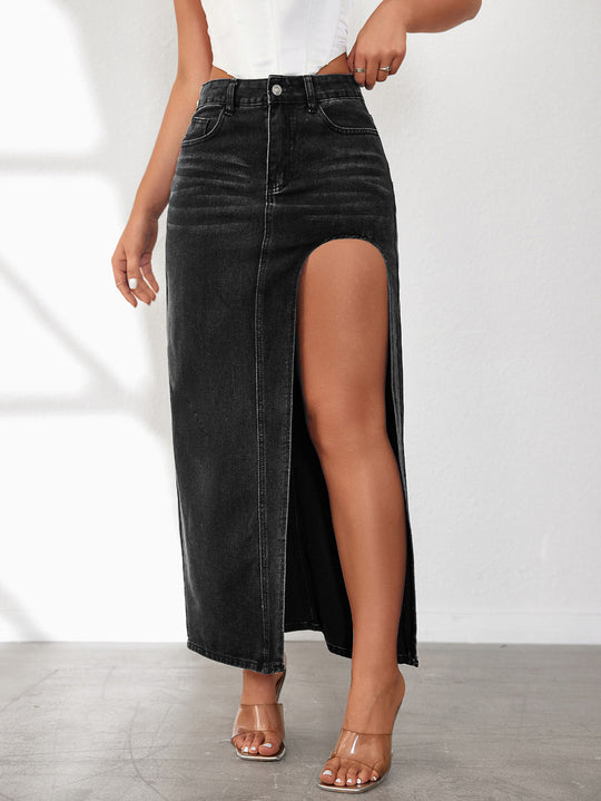 Damen Jeansrock mit hohem Schlitz und lässigem Schnitt R&B