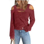Damen modisches Longsleeve-Top mit Cut-Out-Details und Schulterfreiem Design R&B