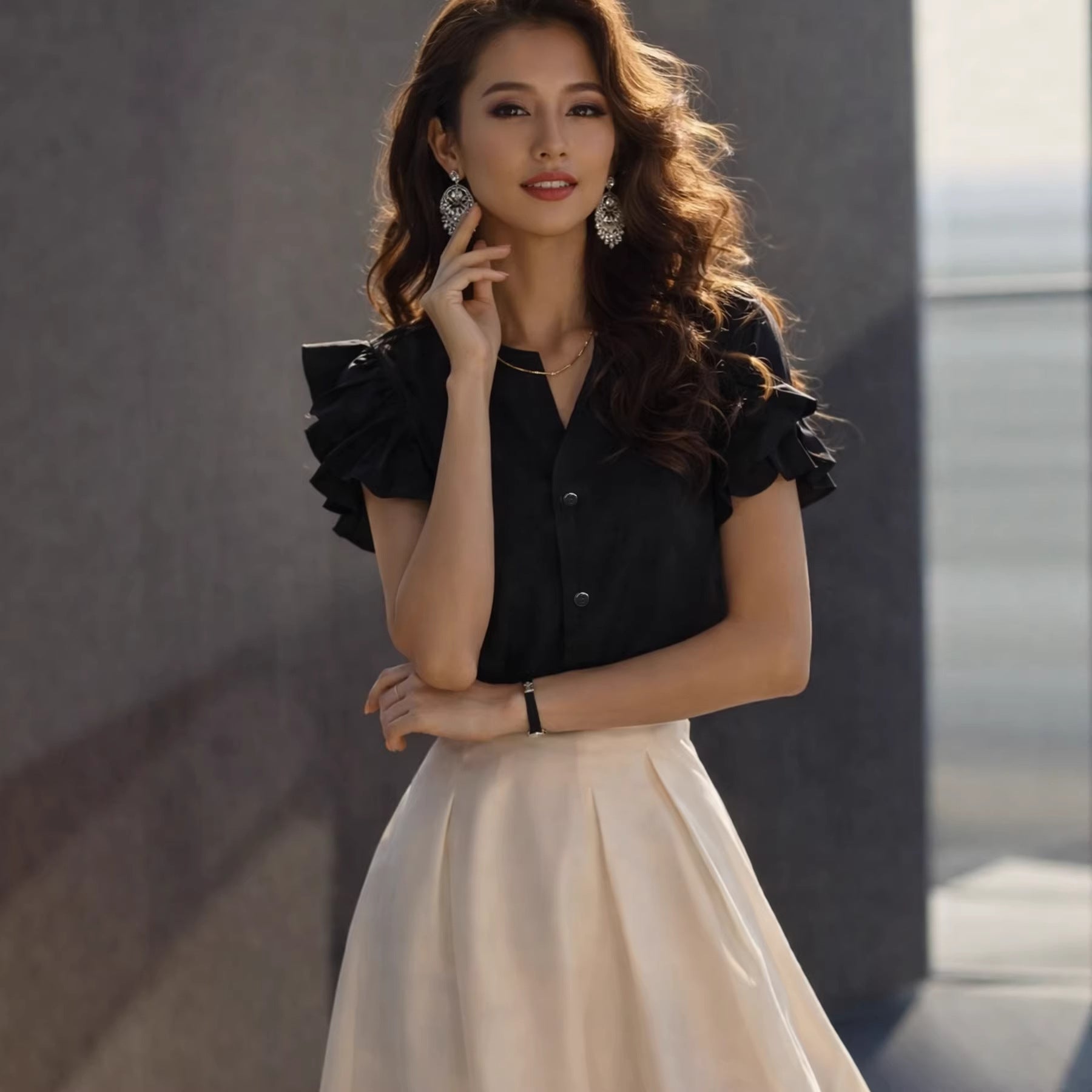 Damen Elegante Bluse mit Rüschendetails im schlichten Design R&B