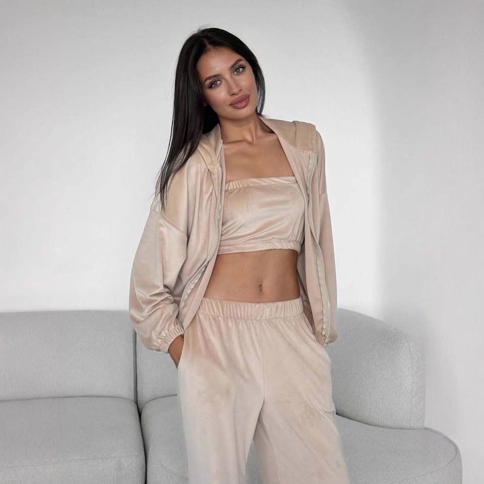 Damen gemütliches Lounge-Set mit cropped Top und lässiger Hose R&B