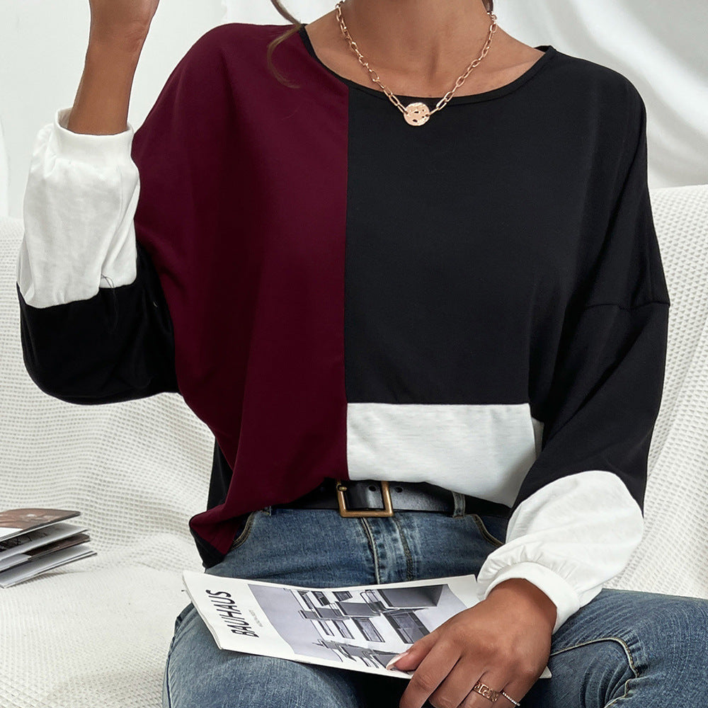 Damen lässiges Oversized T-Shirt mit Farbblockdesign und Rundhalsausschnitt R&B