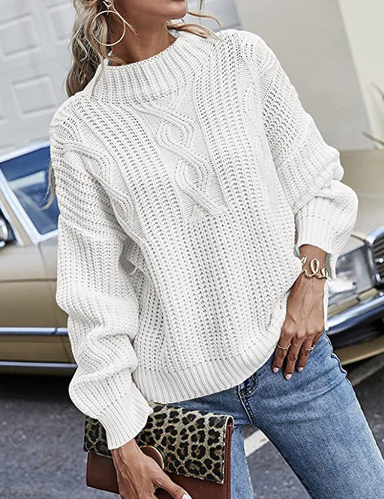 Damen lässiger Strickpullover mit tiefem Rundhalsausschnitt und lockerer Passform R&B