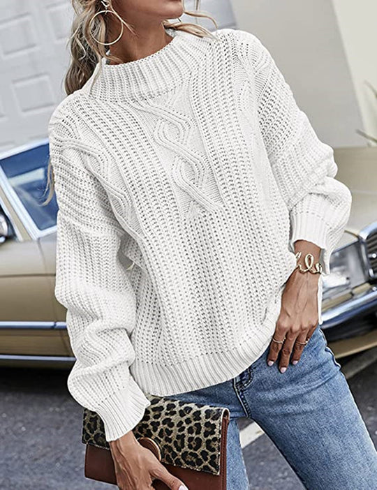 Damen lässiger Strickpullover mit tiefem Rundhalsausschnitt und lockerer Passform R&B