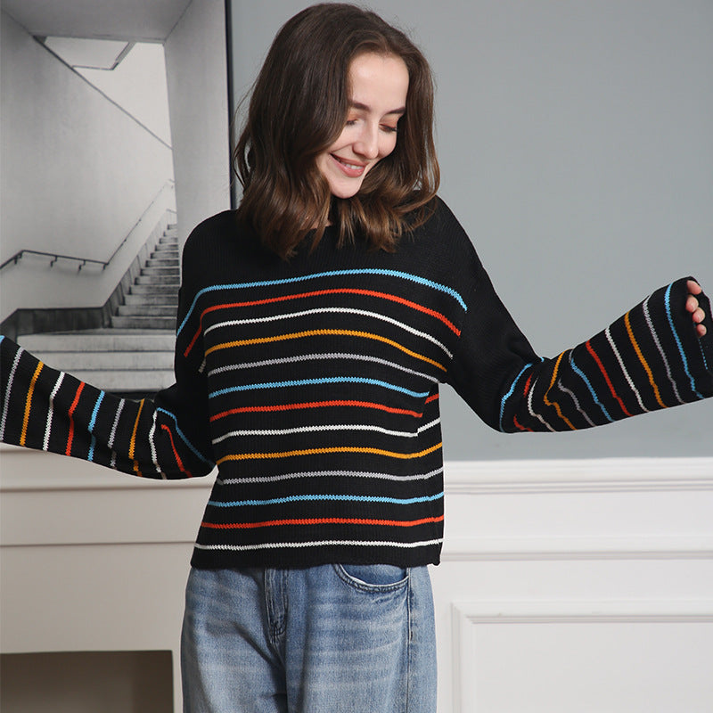 Damen Oversized Streifenpullover aus weichem Material mit weitem Schnitt