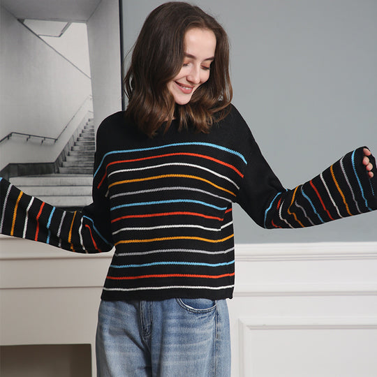 Damen Oversized Streifenpullover aus weichem Material mit weitem Schnitt R&B