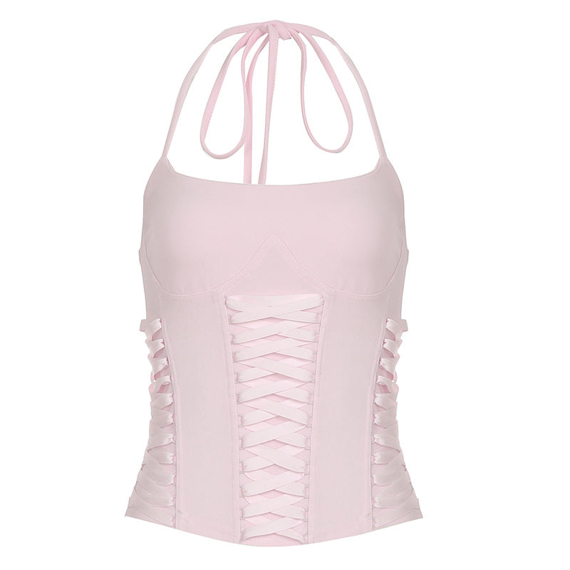 Damen Crop-Top mit verspieltem Schnürdesign und eleganten Trägern R&B